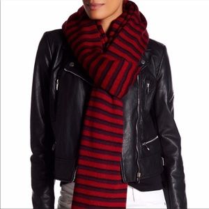 Rebecca Minkoff Striped Blanket Scarf X Large Ruby Black Aubergine